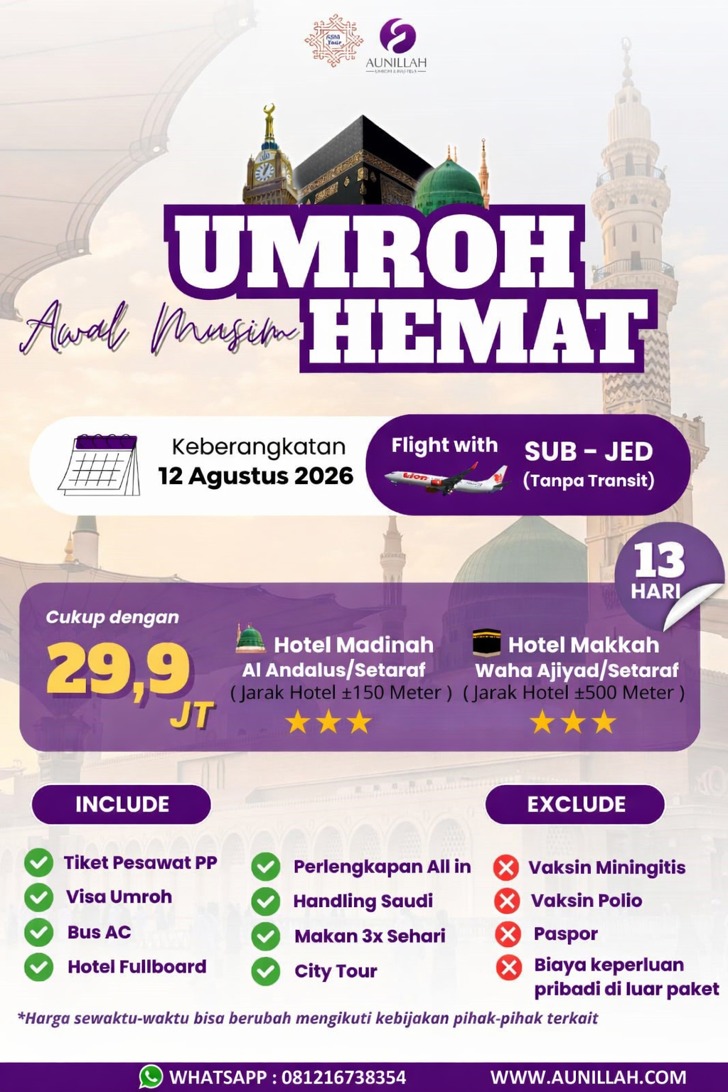 Umroh Hemat Awal Musim - 12 Agustus 2026 - Aunillah Umroh dan Haji Plus Umroh Hemat Awal Musim - 12 Agustus 2026