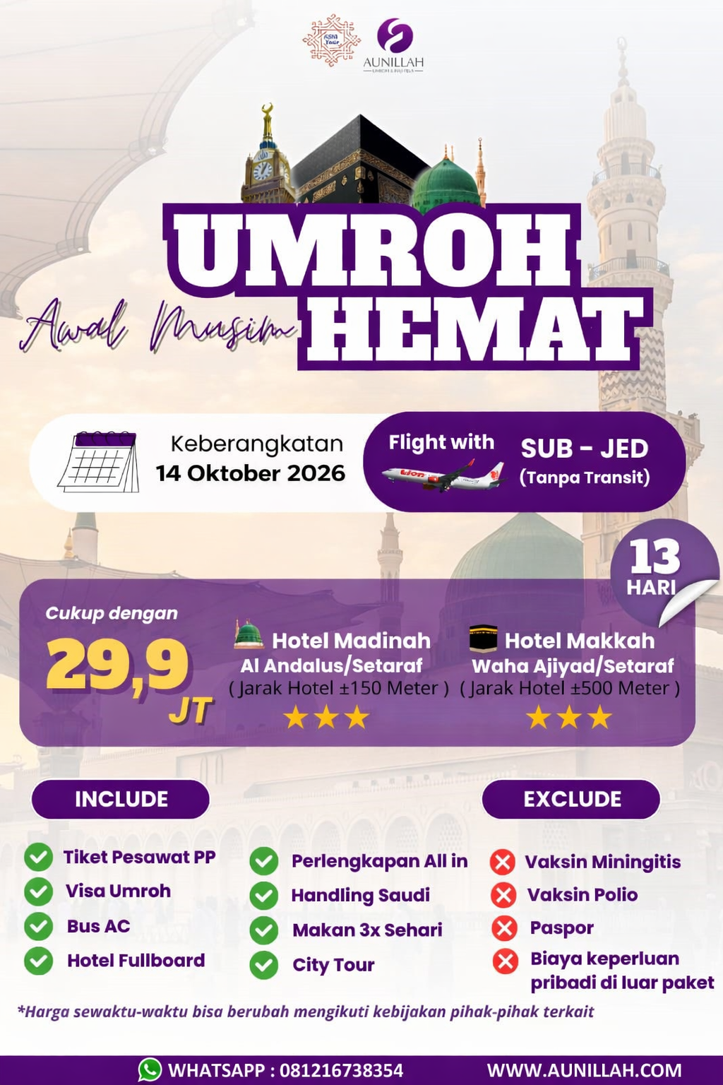 Umroh Hemat Awal Musim Oktober 2026 - Aunillah Umroh dan Haji Plus Umroh Hemat Awal Musim Oktober 2026