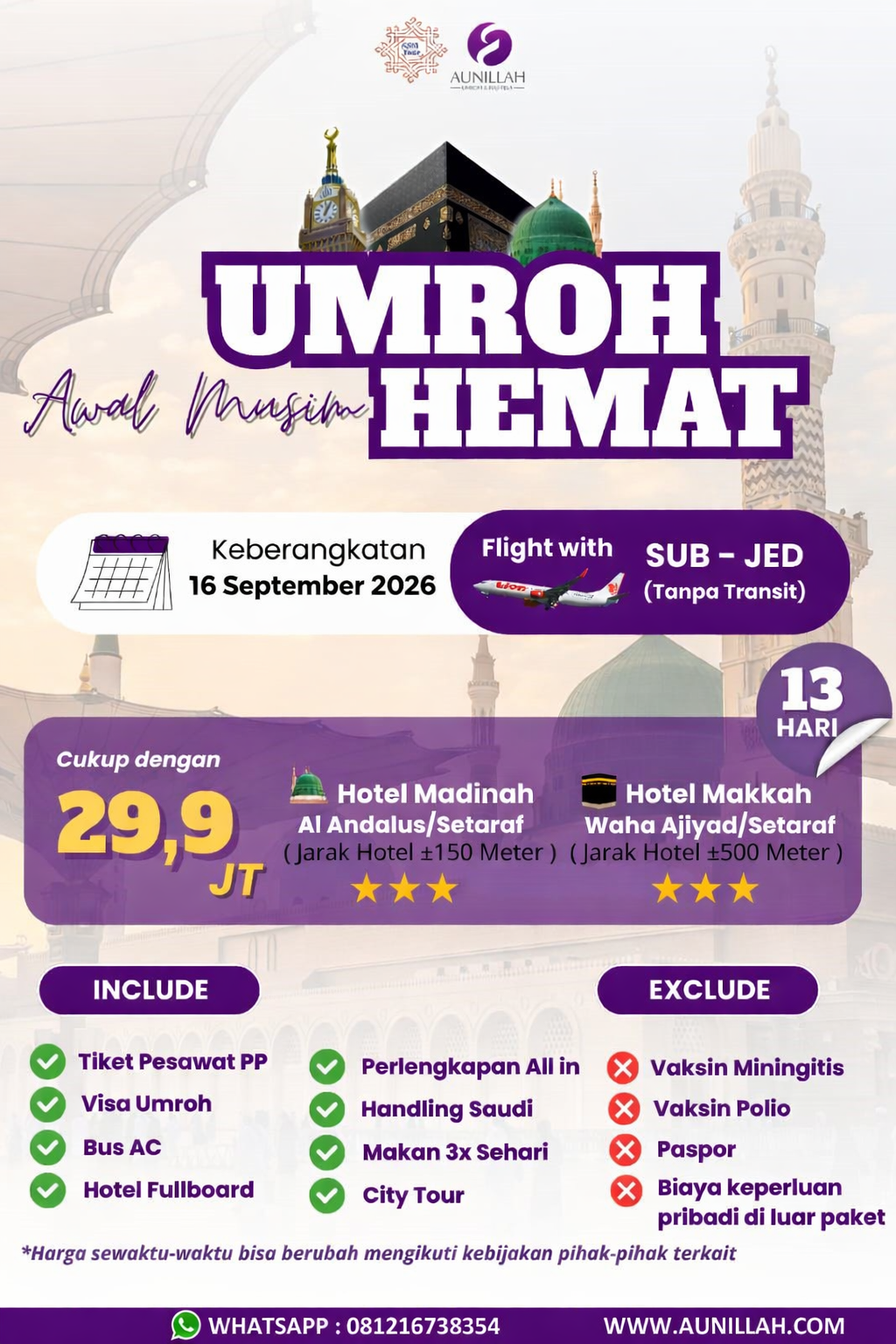 Umroh Hemat Awal Musim September 2026 - Aunillah Umroh dan Haji Plus Umroh Hemat Awal Musim September 2026